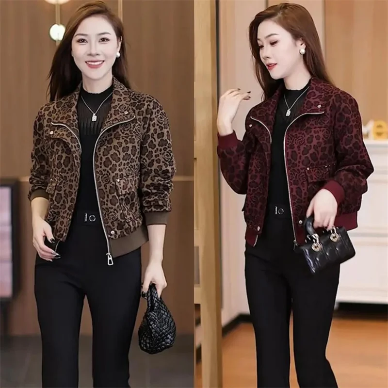 

High-Quality Leopard Print Coat Women 2025New Spring Autumn Short Jacket Retro Casual Outwear Joker Cardigan Overwear Ladies Top