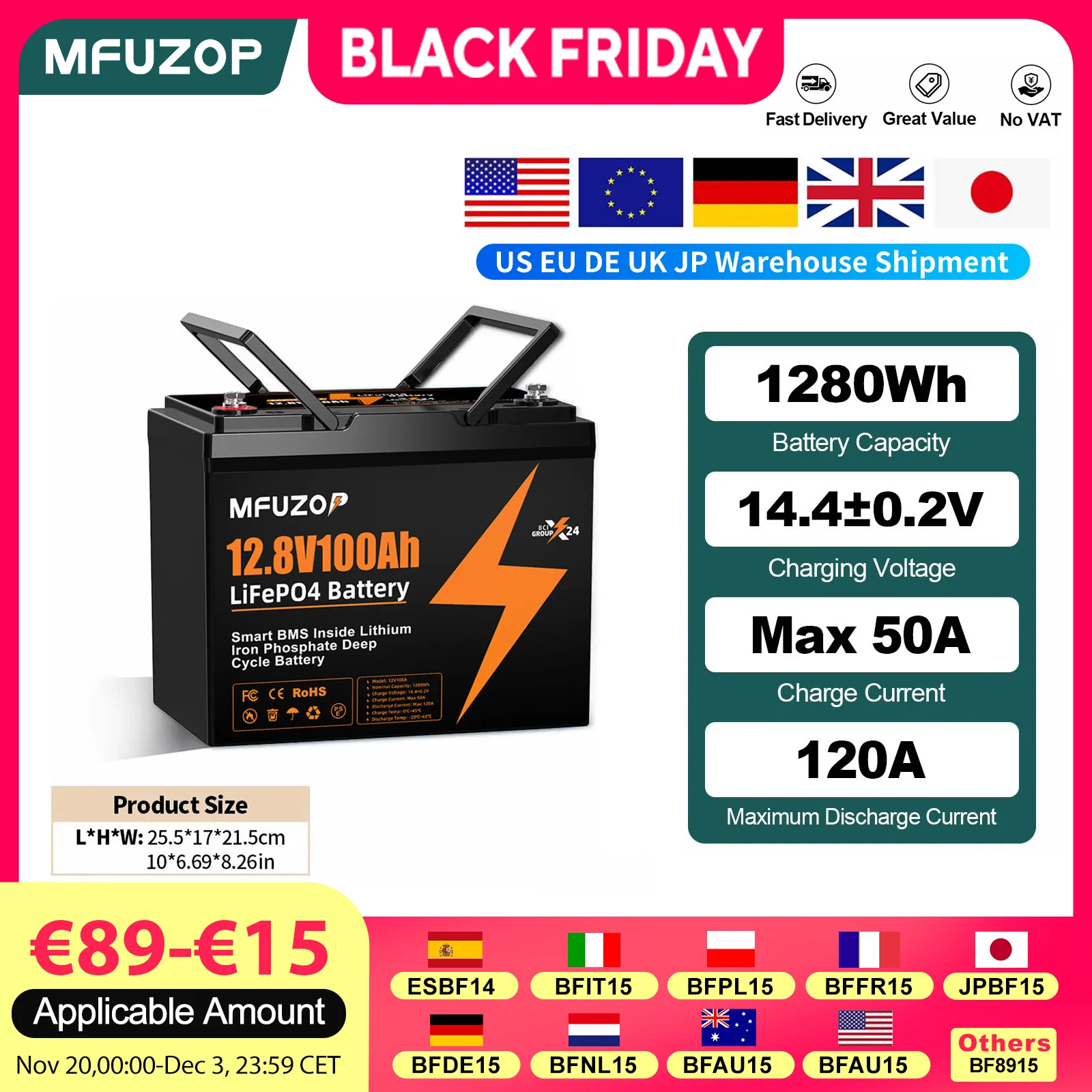 Mfuzop 12V100Ah1280…