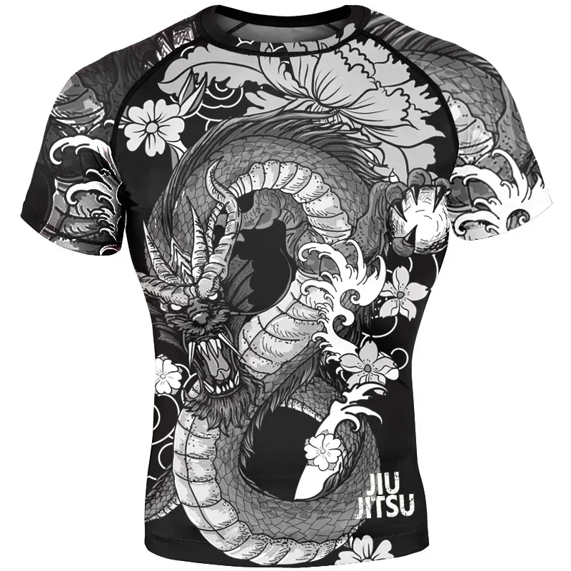 Drachenmuster Herren 3D-Gedrucktes Schnelltrocknendes Atmungsaktives Sport-T-Shirt Boxen Brazilian Jiu-Jitsu Team Training Familien-Optik Stil – Detail 3