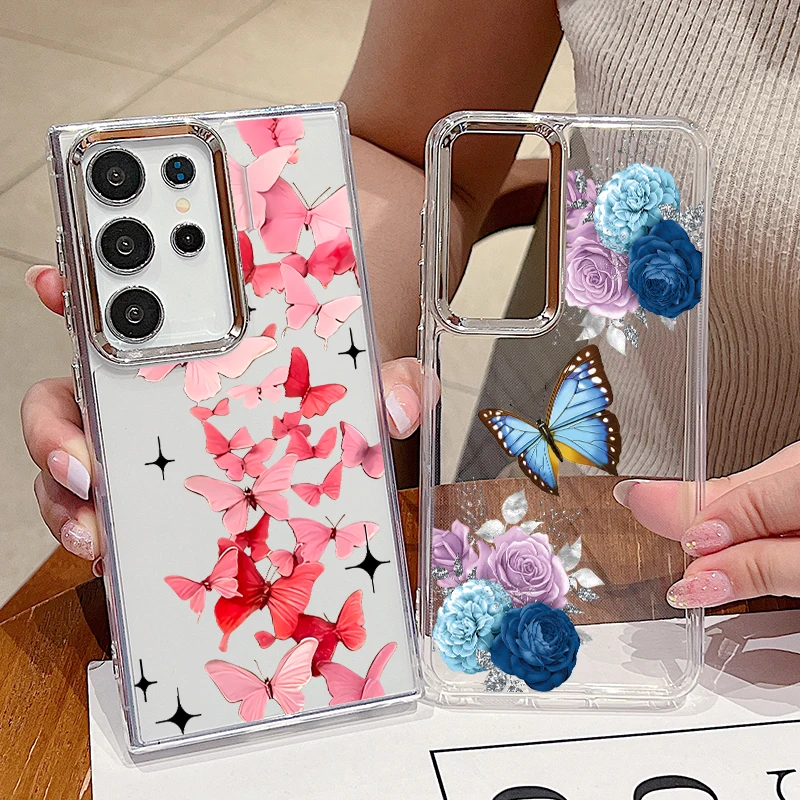 Butterfly Pattern Clear Case For Samsung Galaxy S26 S25 S24 S23 Ultra S24 S25 FE A17 A57 A56 A16 A37 A36 5G Soft TPU Back Cover