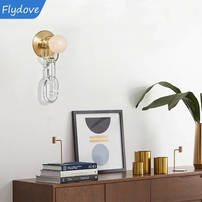 

Nordic Creative Chain Wall Light Glass Ball Wall Lamp for Staircase Bedroom Bedside Living Room Study Cloakroom Art Indoor Decor