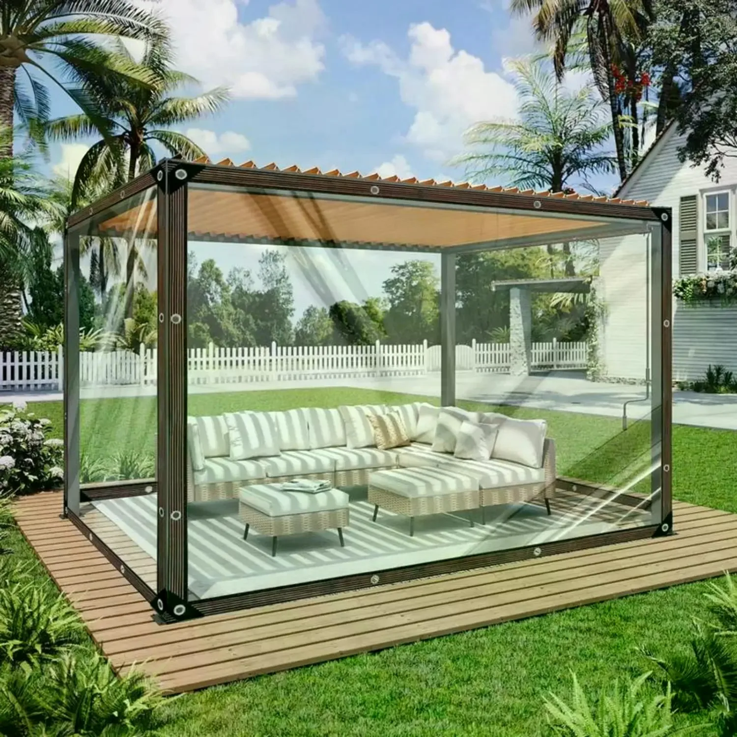 7ft X 11ft Heavy-Duty Waterproof Clear Tarp with Grommets, Insect-Resistant, Tear-Resistant, Windproof, Snowproof, Rainproof, Durable Transparent Rainproof Cover for Outdoor Garden, Patio, Chicken Coop, Greenhouse, Camping & Temporary Shelter, Car Shelter