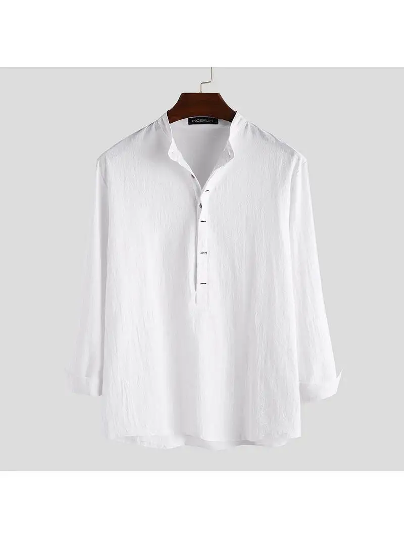 

Men's Casual Loose Cotton Linen Long Sve irt Breathable Comfortable Spring Autumn Wear for Youth Daily Life