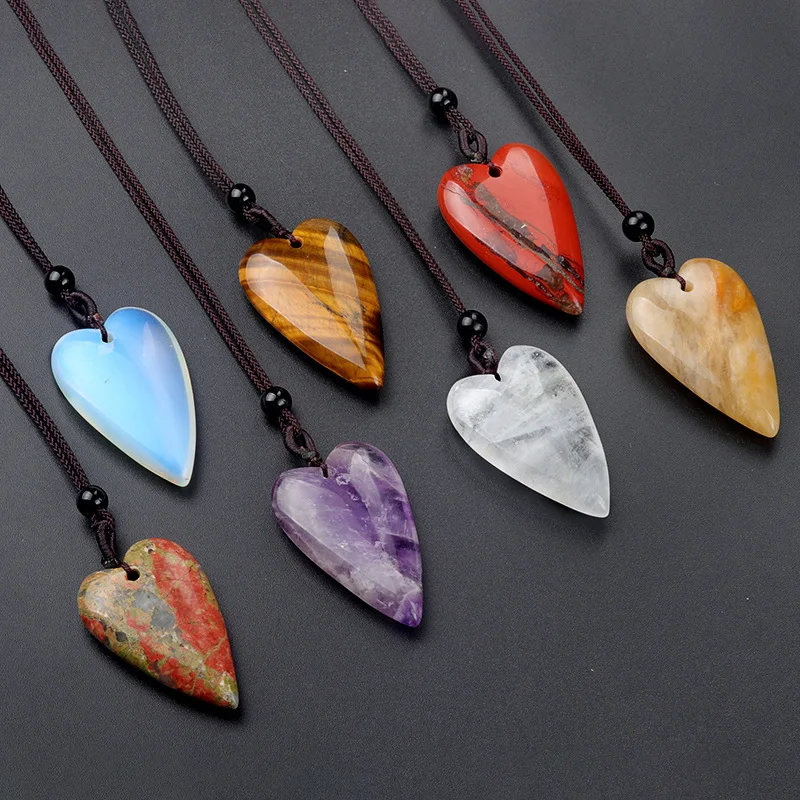 Romantic Style 10 Pcs Love Heart Many Colors Crystal Stone Pendant Rope Chain Necklace for Women Jewelry