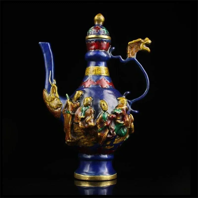 Old Chinese Cloisonne Ename Hand-carved Dragon & Phoenix Teapot Qianlong Dynasty