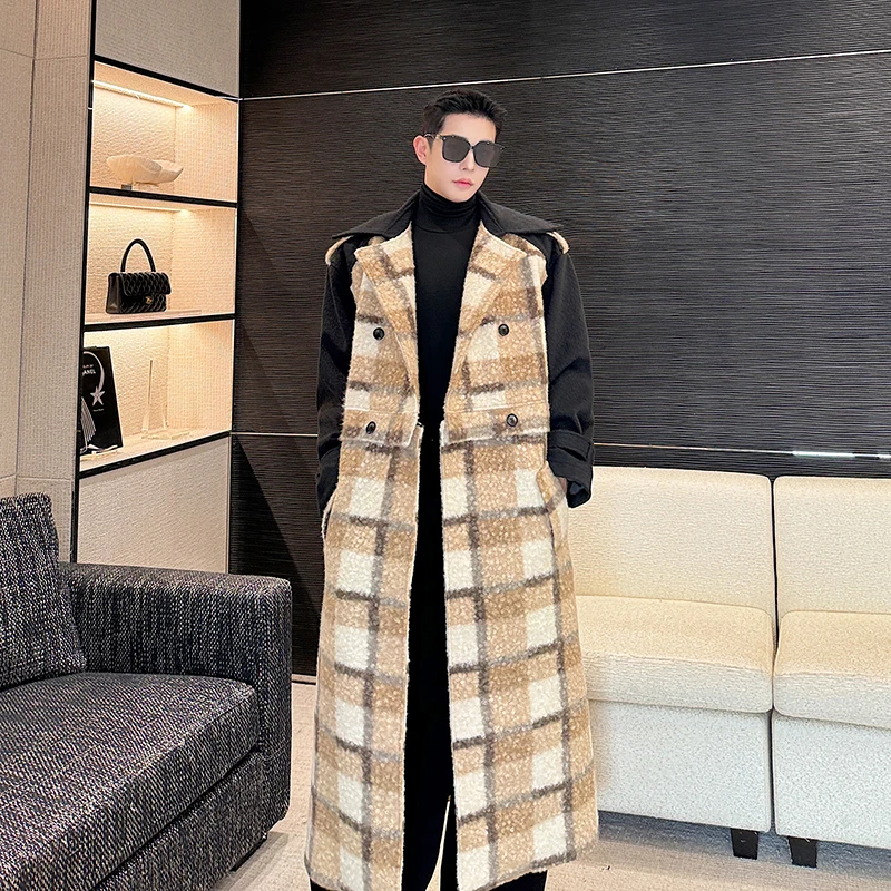 

Autumn Winter Men's Long Woolen Coat Double Row Buttoned Detachable Faion Urban Sle Stand Fit Youth Outerwear