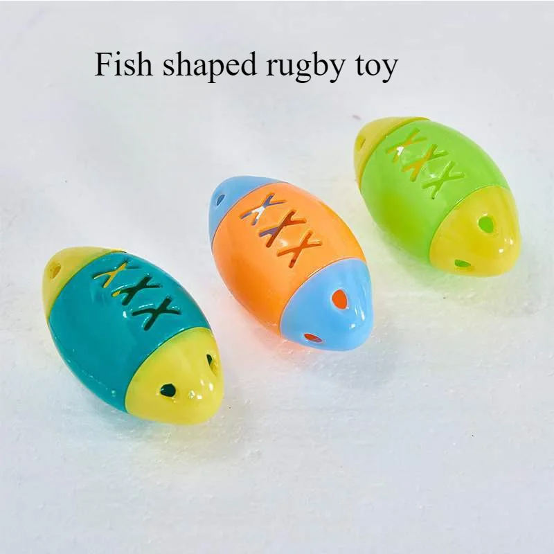 

Pet Fish Shaped Rugby Cat Voice Plastic Bell Ball Interactive Teasing Toy