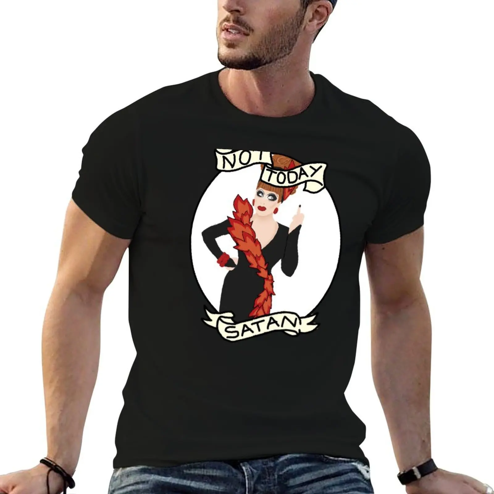 

Bianca Del Rio Not Today Satan (traditional tattoo inspired) T-Shirt cotton t shirt man man t shirt heavy cotton T-Shirt