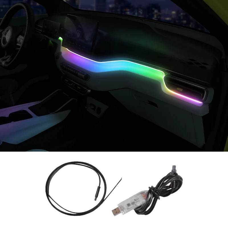 For BYD Seagull 2023-2024 Neon Car LED Interior Lights RGB Ambient Light Fiber Optic Kit With APP Wireless Control LED