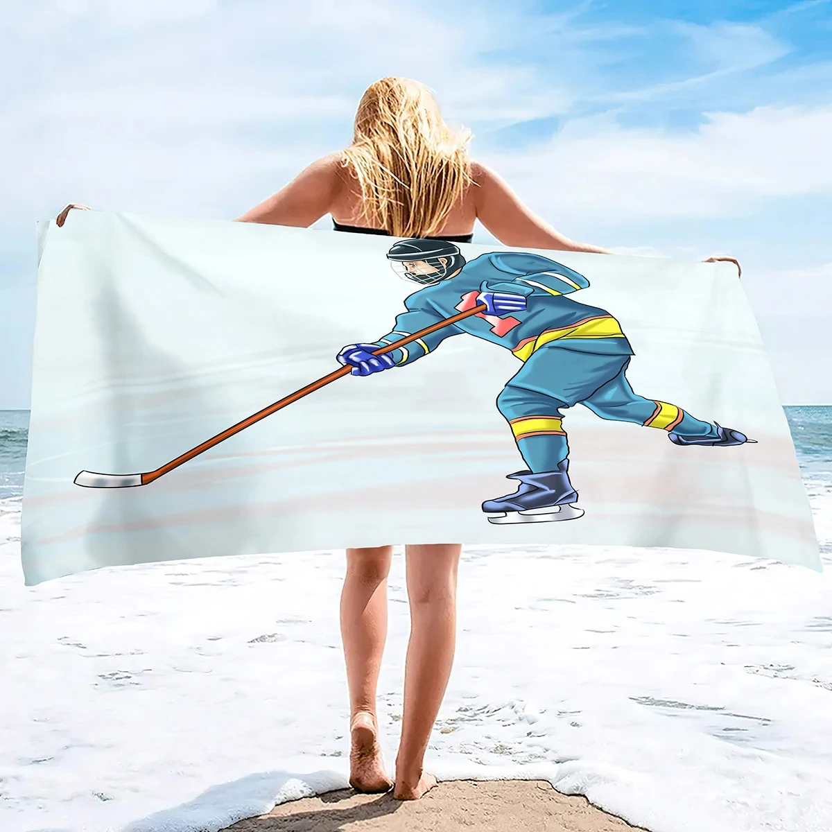 Ice Hockey Extra Oversized Seaside Beach Towel Pool Swim Travel Soft Towels Blanket for Adult Men Boys Teen Sports Lover