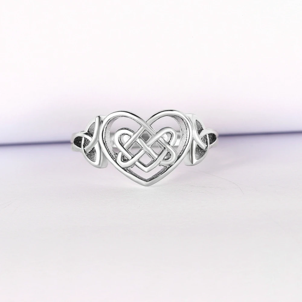 ZHOUYANG Rings For Women Lady Classic Hollow Out Love Heart Celtic Knot Silver Color Wedding Party Gifts Fashion Jewelry KAR397