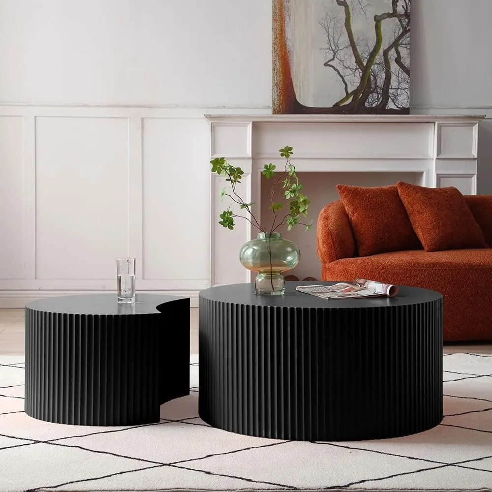 Round Coffee Table Nesting Coffee Table Set of 2 Fluted Coffee Tables Side Tables End Table Set for Living Room Apartment Mall