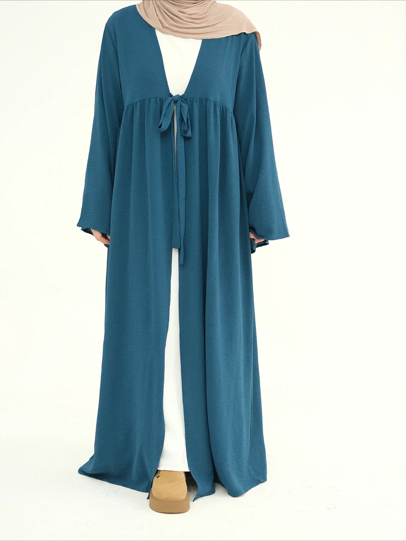 

Ид Мусульманские женщины Абая Скромные платья макси на шнуровке Абая Рамадан Дубай Vestidos Джалабия Кафтан Марокко Саудовский кардиган Халат