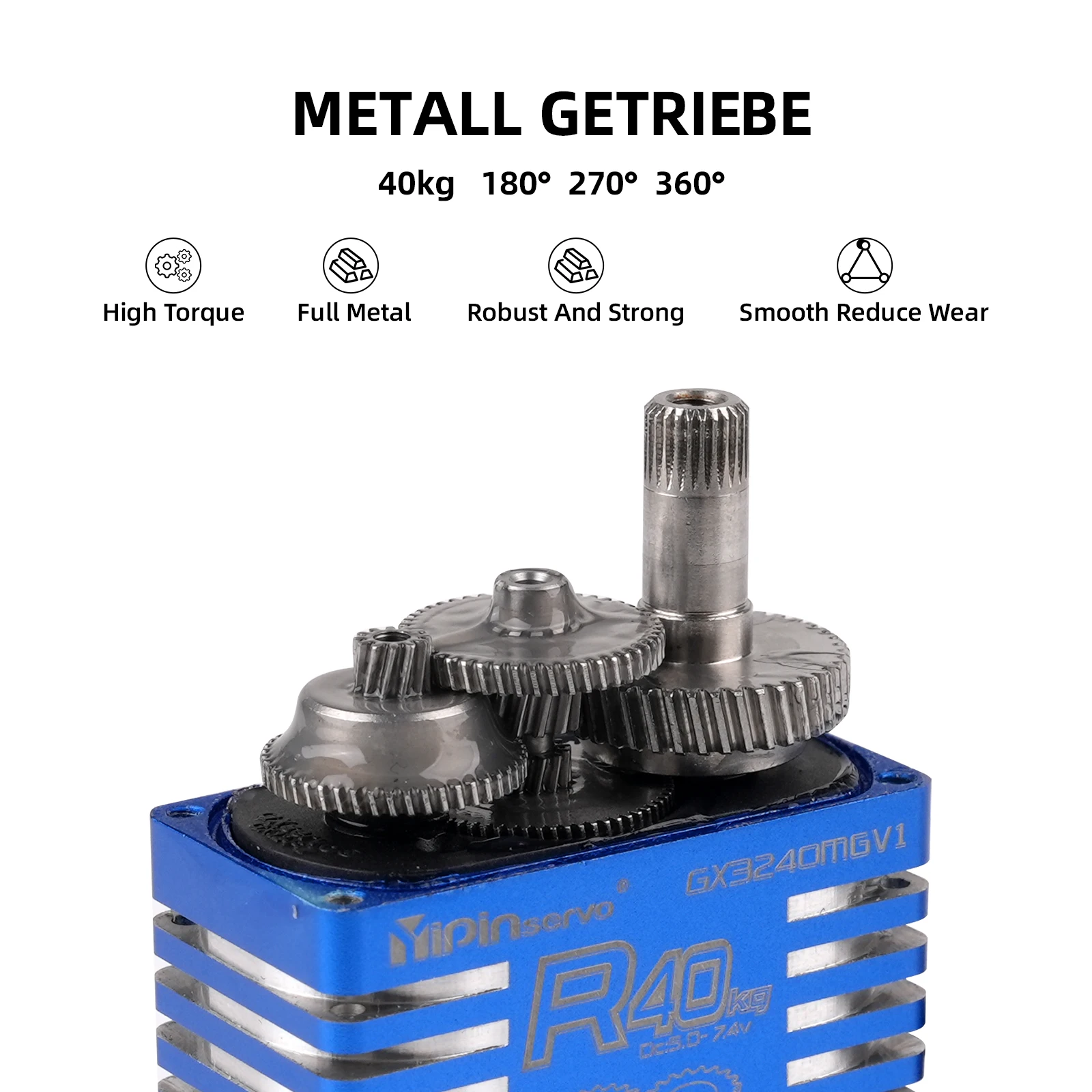 40KG 디지털 YP3240SMG 서보 모터 방수 Ip68 높은 토크 180/270/360/357 학위 서보 전원 부품 RC 자동차 크롤러 장난감