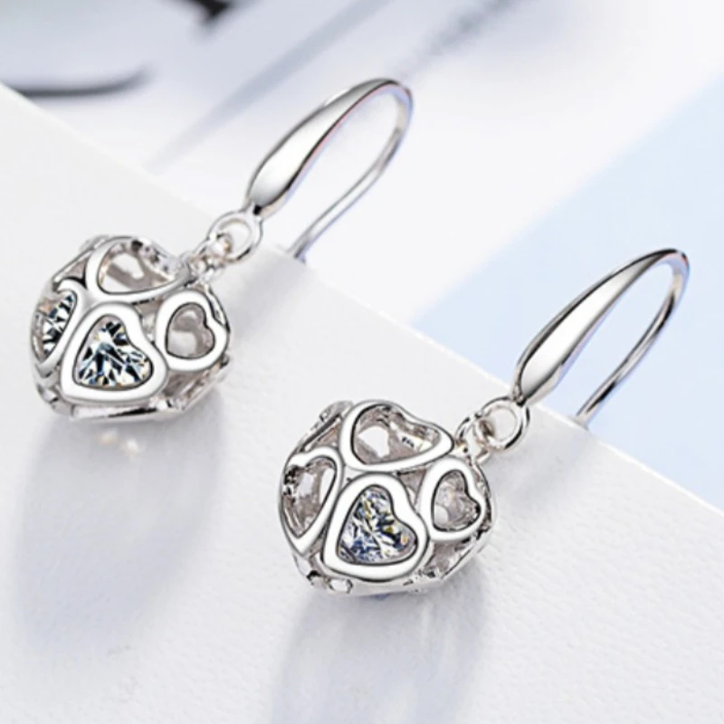 

925 Sterling Silver Earring Heart Linglong Jewelry for Women Wedding Exquisite Jewelry Engagement Fashion Shining Zircon Gifts