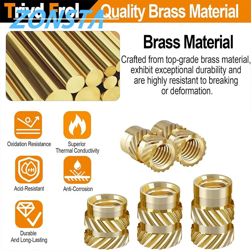 Brass Insert Knurled Thread Nut M1 M1.4 M1.6 M1.7 M2 M2.5 M3 M4 M5 M6 M8 Hot Melt Heat Molding Embedment Copper 3D Printing Nuts