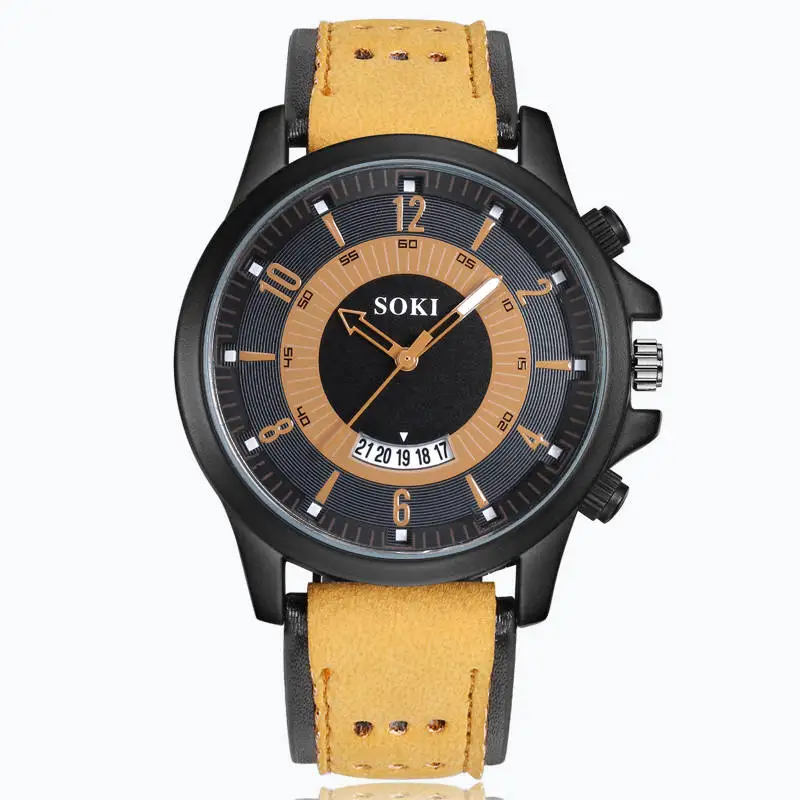 fashion leather band calendar quartz men Sports watch