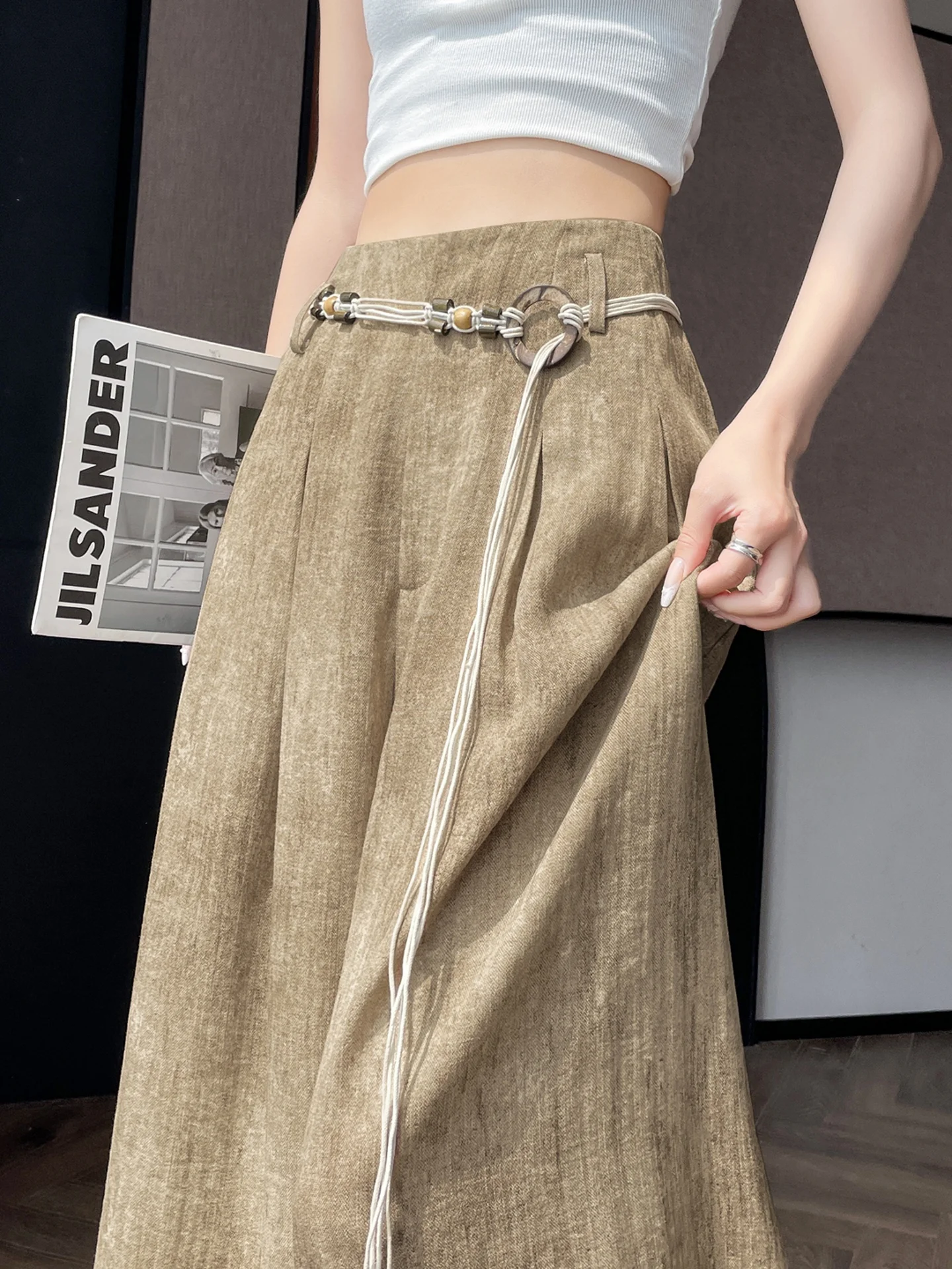 

Summer New Style Tie Dye Wide Leg Pants Women's High Waist Loose Straight Cut Floor Length Linen Thin Pants Casual Wear