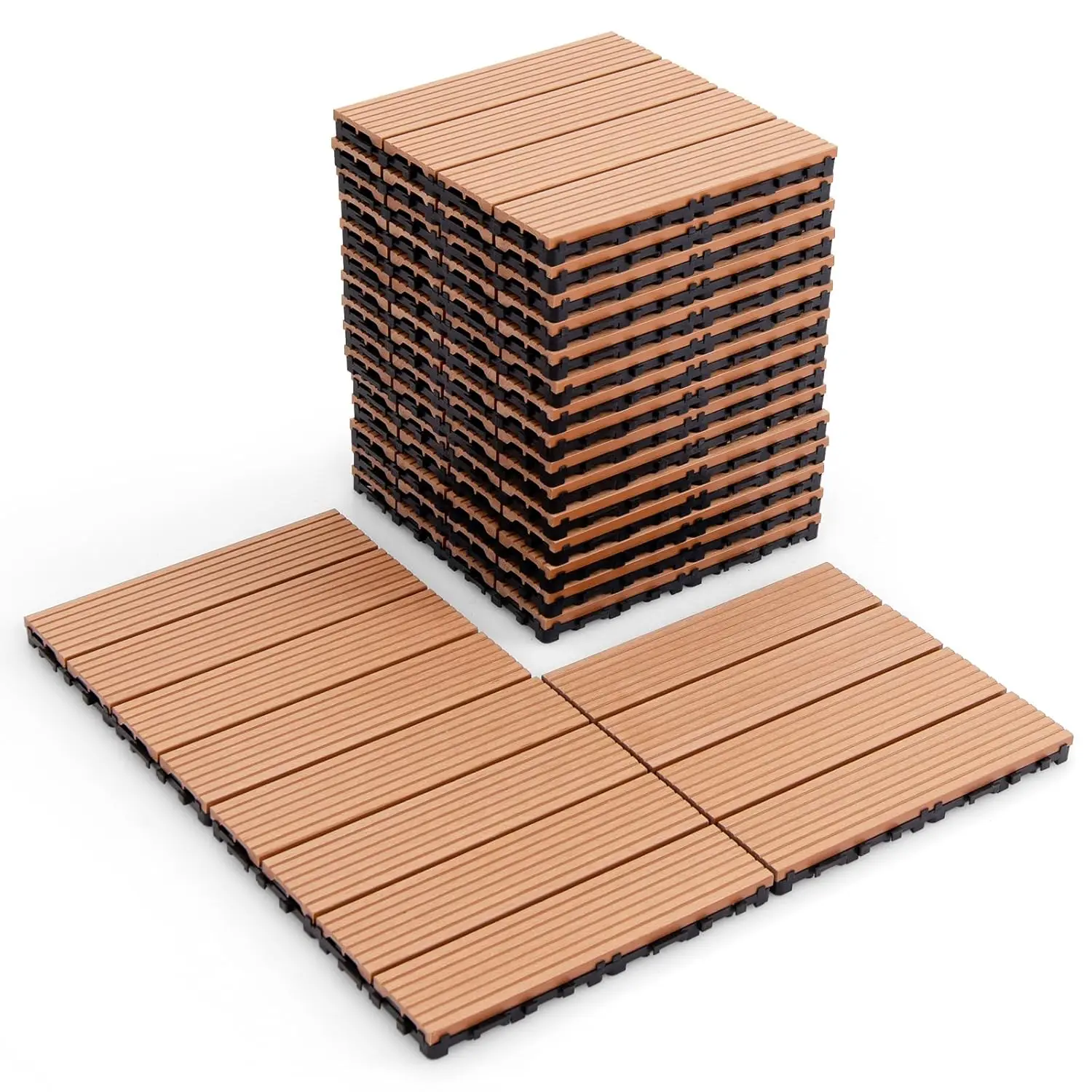 Giantex Interlocking Deck Tiles 18 Pack - 18 Sq.Ft Composite Outdoor Flooring Covering All Weather Use, 12 X 12 In Patio