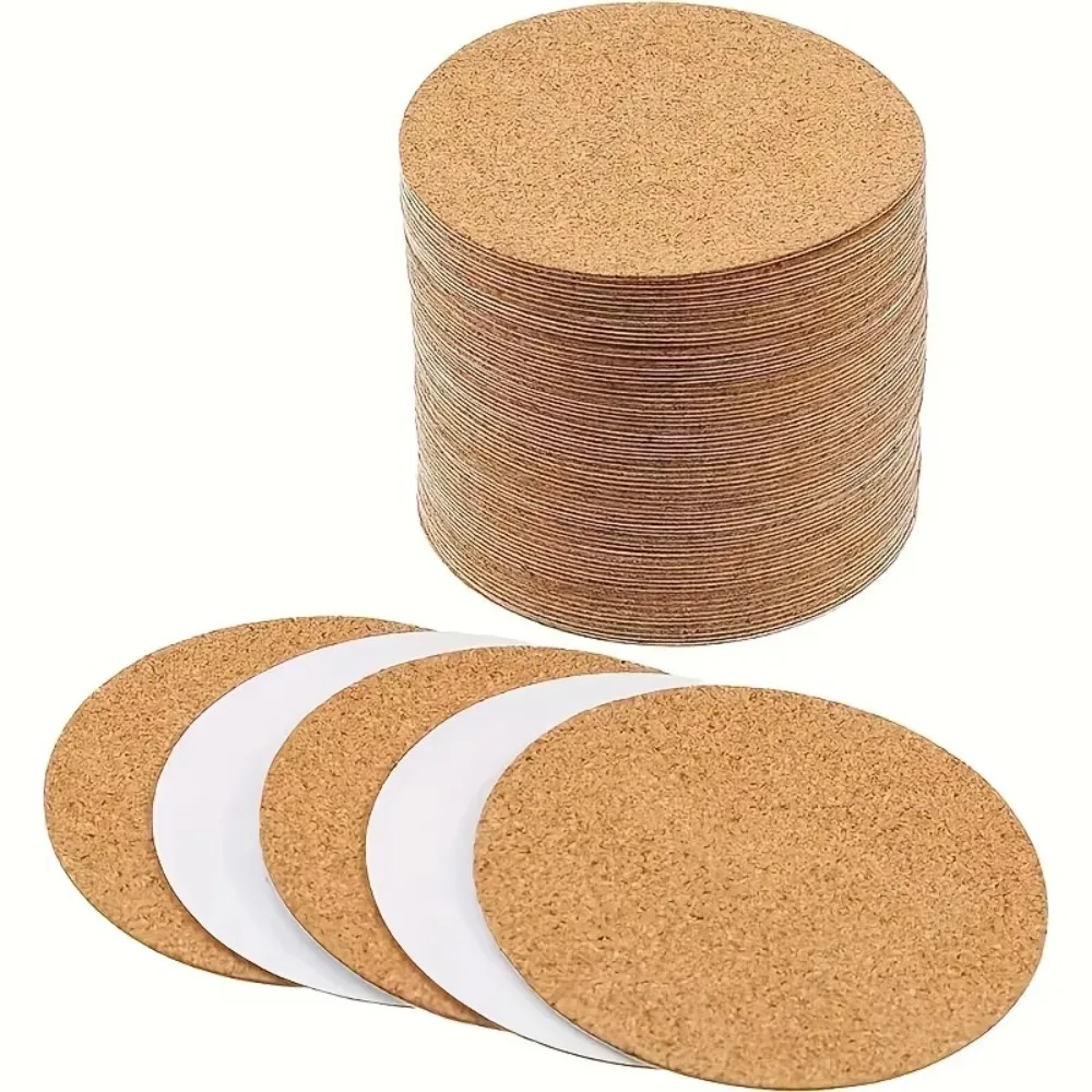 20 Pieces Cork Coasters, Self-adhesive Cork Coasters, Insulated Solid Color Placemats, Round, Square Cork Cushions, for Coasters