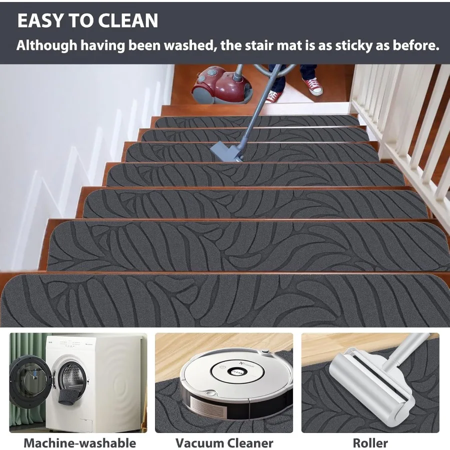درج غير قابل للانزلاق للخطوات الخشبية 8 × 30 15 عبوة سجادة عداء الدرج الداخلي مع سجاد أمان لاصق قابل لإعادة الاستخدام لكبار السن كي #4