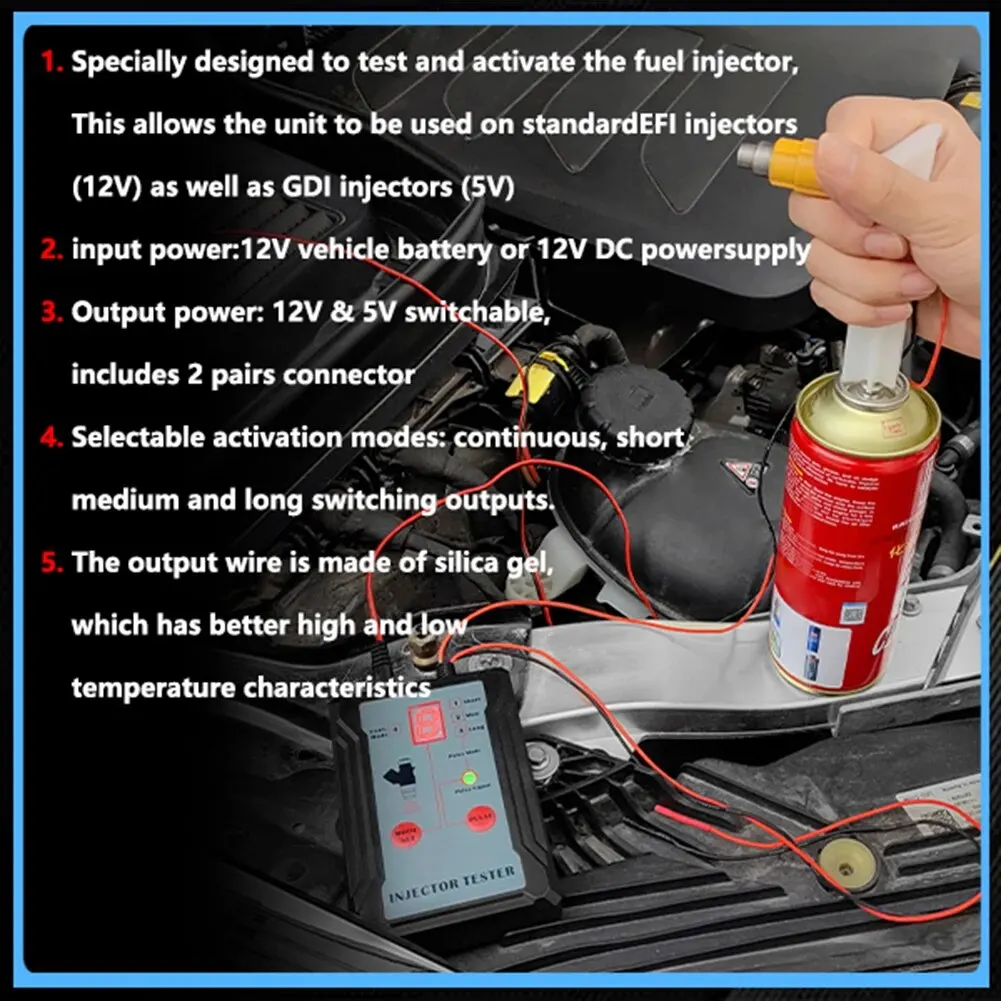 Upgraded Fuel Injector Tester & DIY Cleaning Tool - Test Two Injectors Simultaneously 8 Pulse Power Drive Modefuel Injector Test