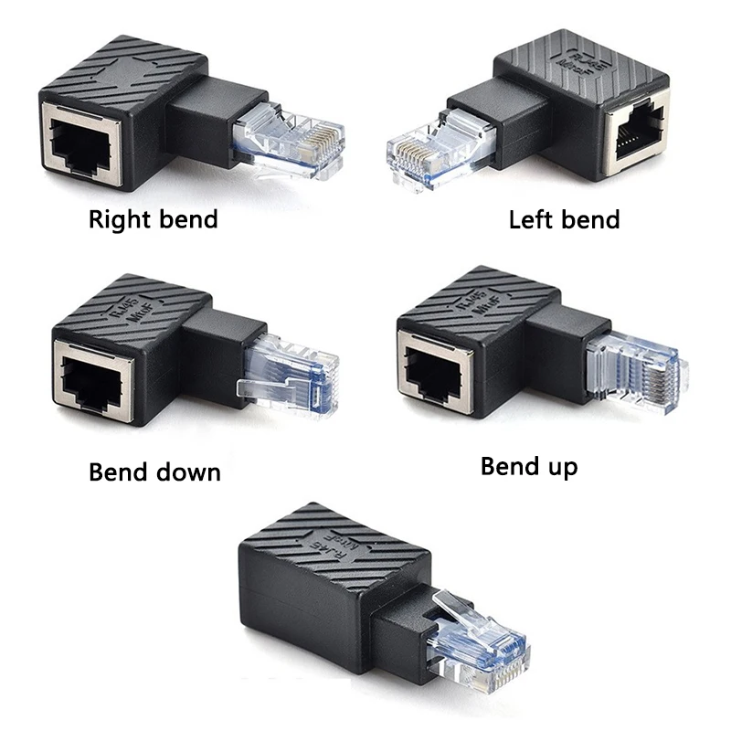 

RJ45 Male To Female Converter 90 Degree Extension Adapter for Cat5 Cat6 LAN Ethernet Network Cable Connector Extender