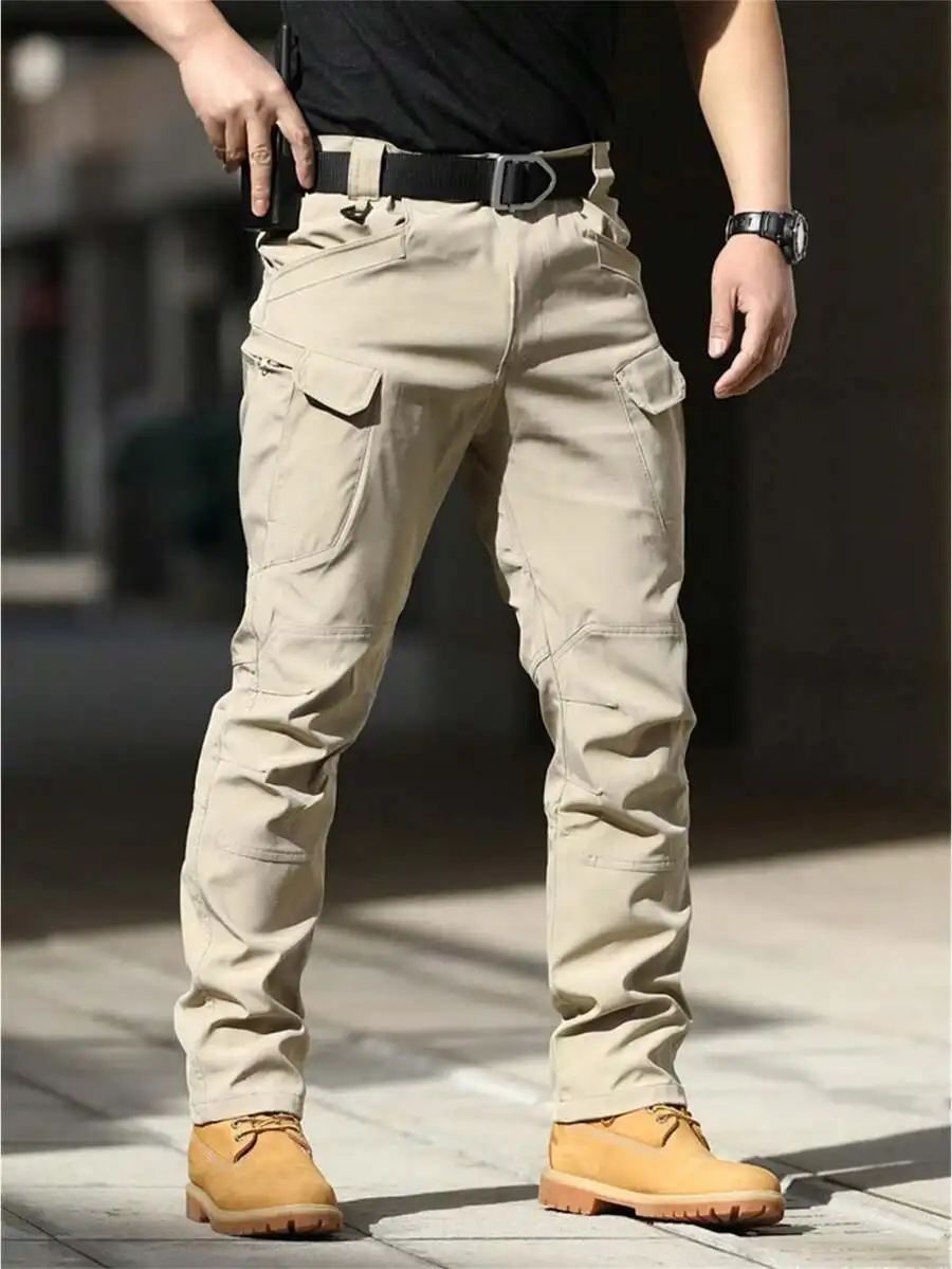 

Men Cargo Pants Solid Color Multi Pockets Waterproof Casual Trousers Fall