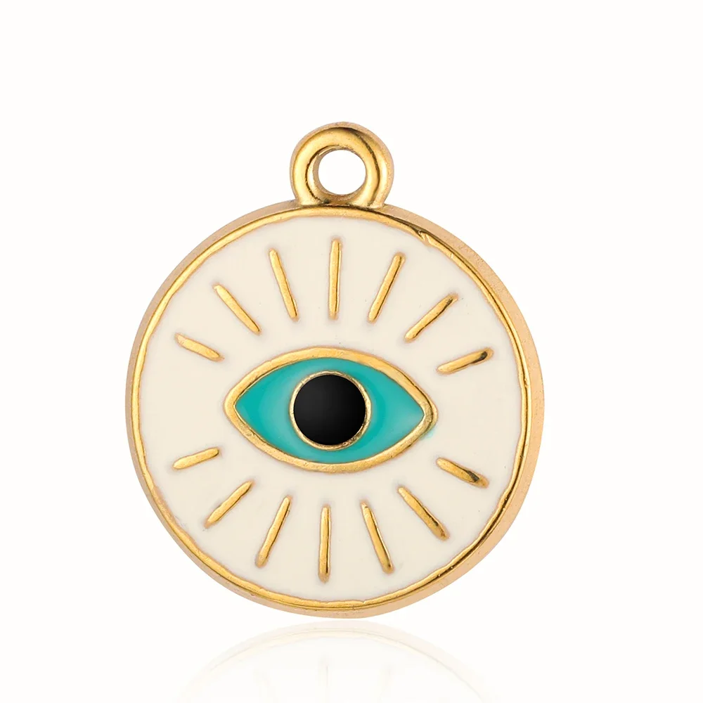 High Quality Enamel Round Evil Eye 316 Stainless Steel Mirror Polished Hand Star Diy Charm Women Jewelry Pendant