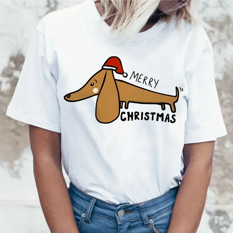 الألماني تي شيرت المرأة الصيف النساء عيد الميلاد الكلب تي شيرت س الرقبة عادية Harajuku مضحك Kawaii مطبوعة بلايز تيز الإناث