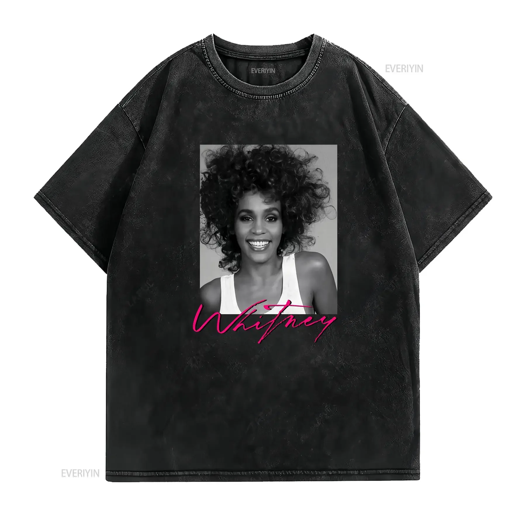 Whitney Houston Womens Ladies Smile Photograph Cotton Boyfriend T Shirt BI47387 vintage Washed Top For Everyday Wear Breathable