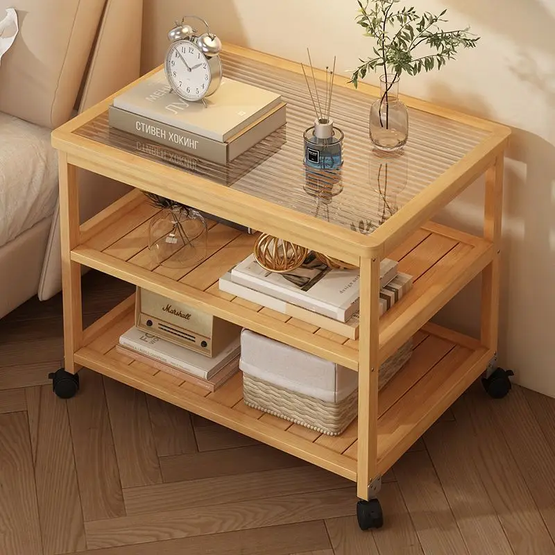 

Sofa Sideboard Glass Table With Wheels Movable Small Household Simple Pantry Cabinet