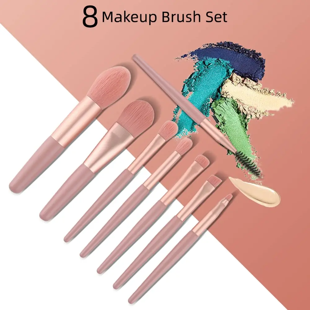 

Makeup Brush Set - 8 Pcs Premium Synthetic Foundation Concealers Eye Shadows Make Up Brushes set (Matte Pink)