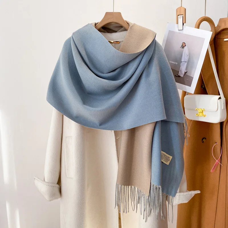 2024 Winter Poncho Shawl Cashmere Scarf for Women Fashion Solid Print Pashmina Wraps Thick Warm Female Blanket Foulard Stole