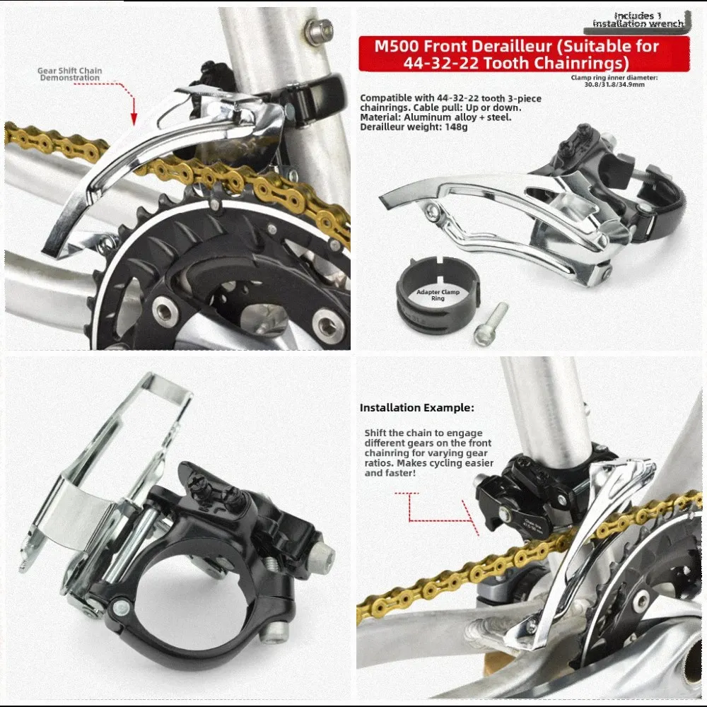 Bicycle Front Derailleur Clamp-on for 42T 44T Chainring Compatible with 7-Speed 8-Speed 9-Speed 10-Speed Road MTB Bikes