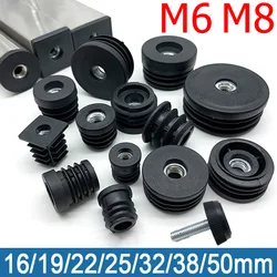 1/4/10pcs M6 M8 Black Round Plastic Pipe Plugs Adjustable Screw Foot Pad Furniture Leg Cover End Caps 16 19 20 22 25 30 38 50mm