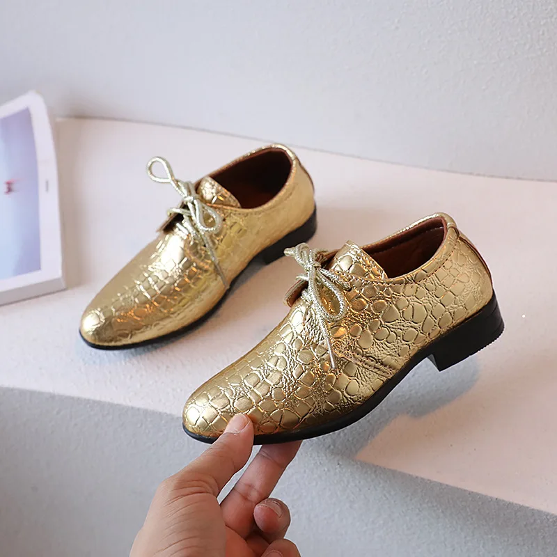 Boys Leather Shoes for Party Wedding Shows Catwalk Cool Lace-up Classic Kids Fashion Casual Shoes Loafers 2023 Children Dress PU