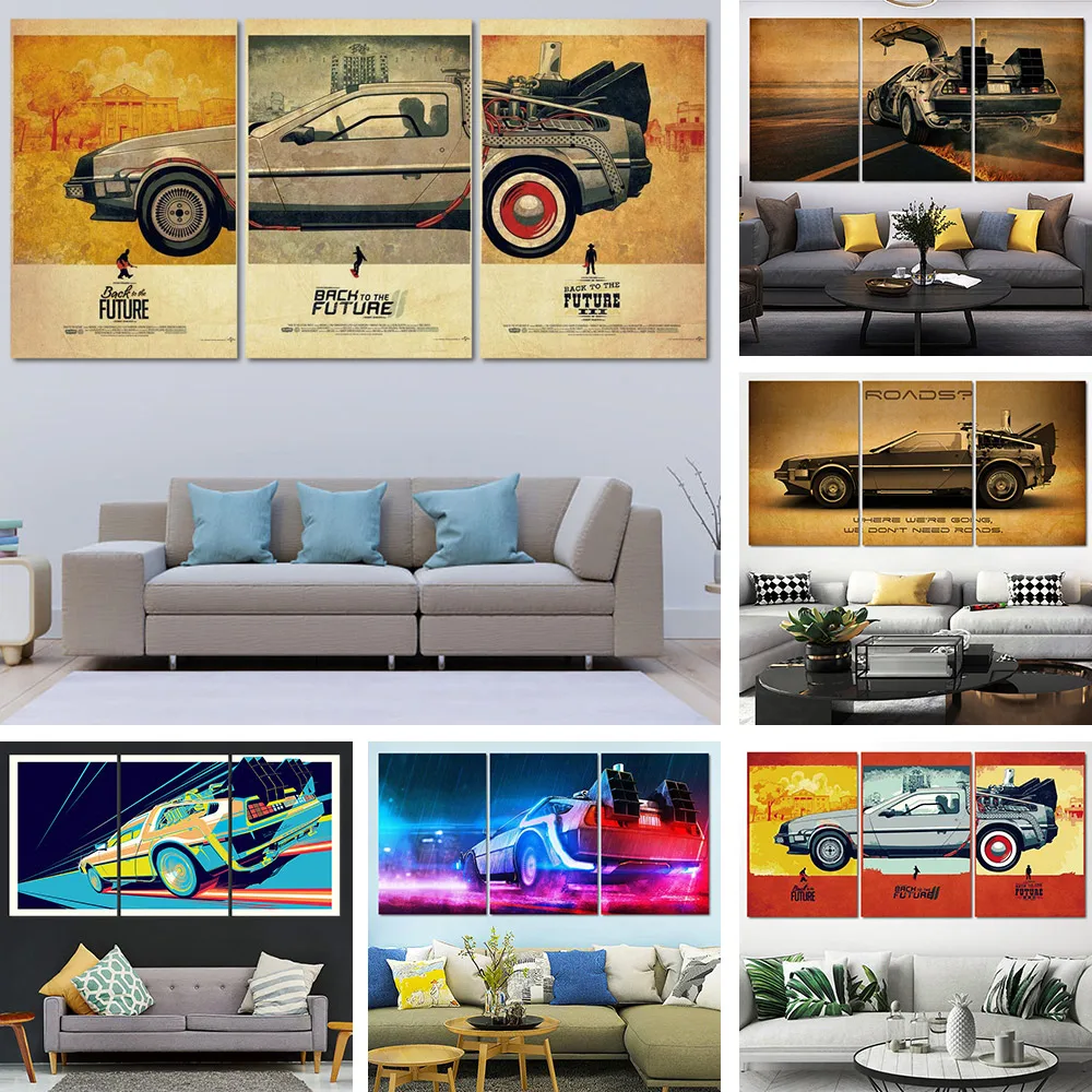 3 Piece Back To The Future Car Movie Canvas Print Painting Wall Art Bedroom Study Studio Living Room Home Decoration