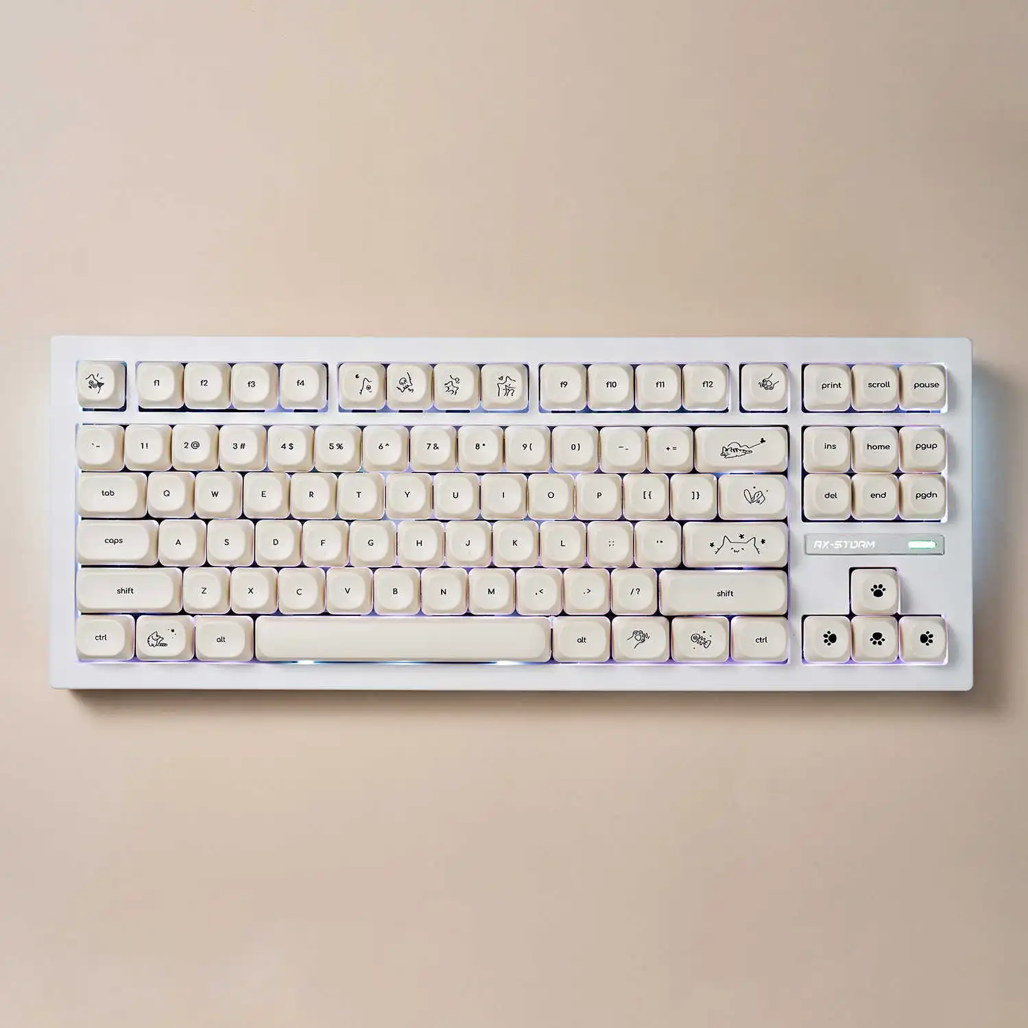Custom 124 Keys Cute Cat Keycaps PBT Sublimation MOA Ball Cap White Minimalist Small Font Korean English for Mechanical Keyboard