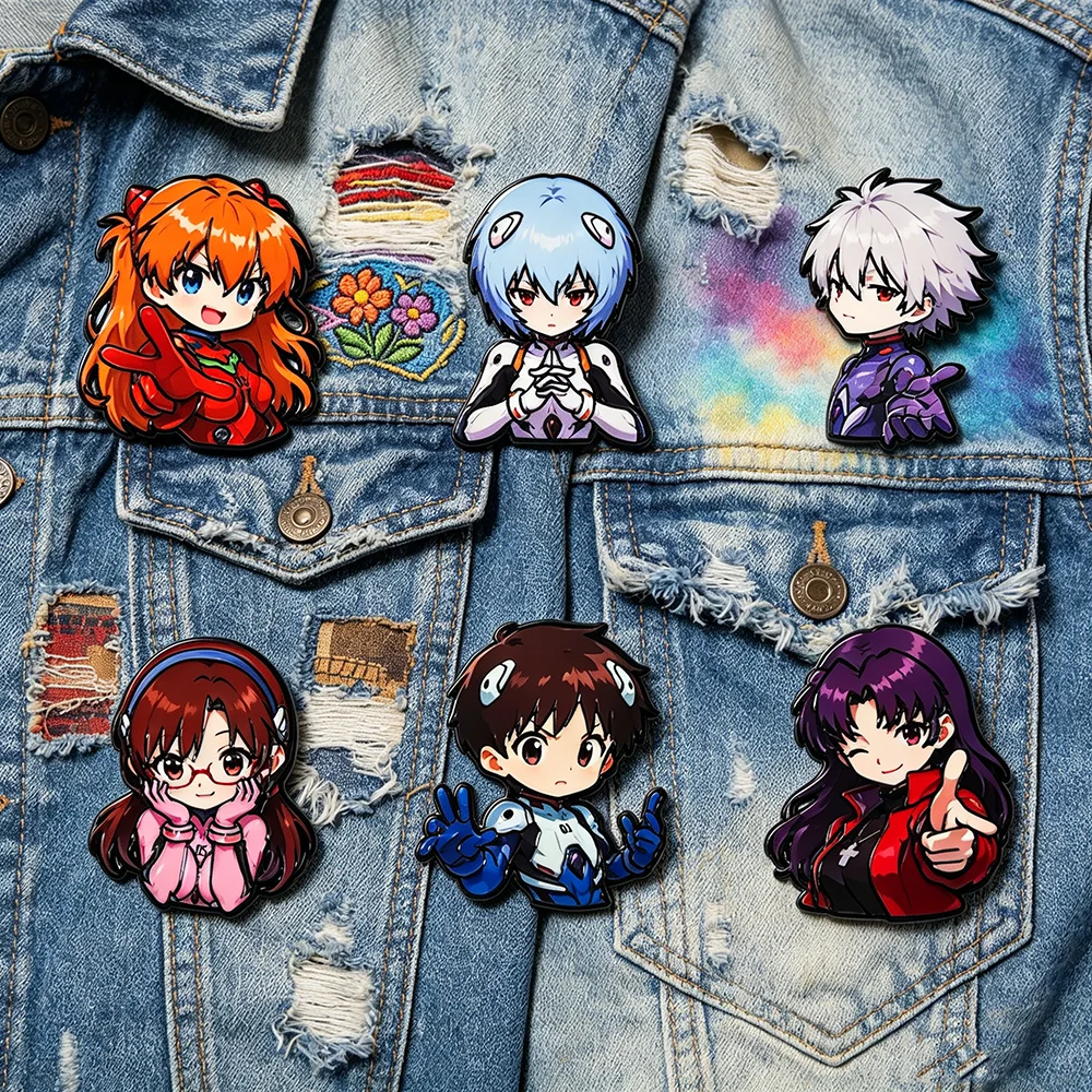 6-teiliges Anime Q-Version Charakter-Anstecknadel-Set: Asuka, Rei, Shinji Broschen für Jacken und Rucksäcke, Sammlerstück Anime-Geschenkset