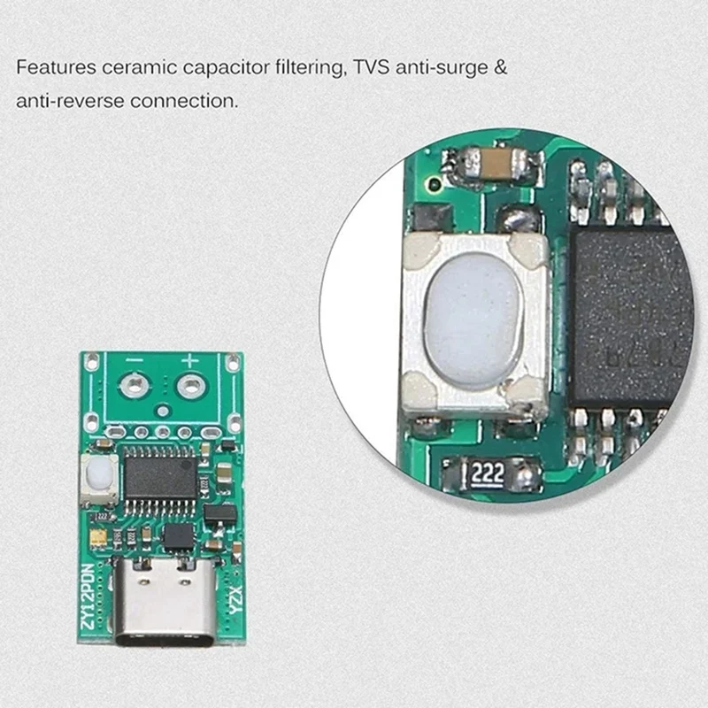 2 Pcs ZY12PDN USB-C PD2.0/3.0 To DC Converter Power Supply Module Decoy Fast Charge Trigger Poll Polling Detector Tester