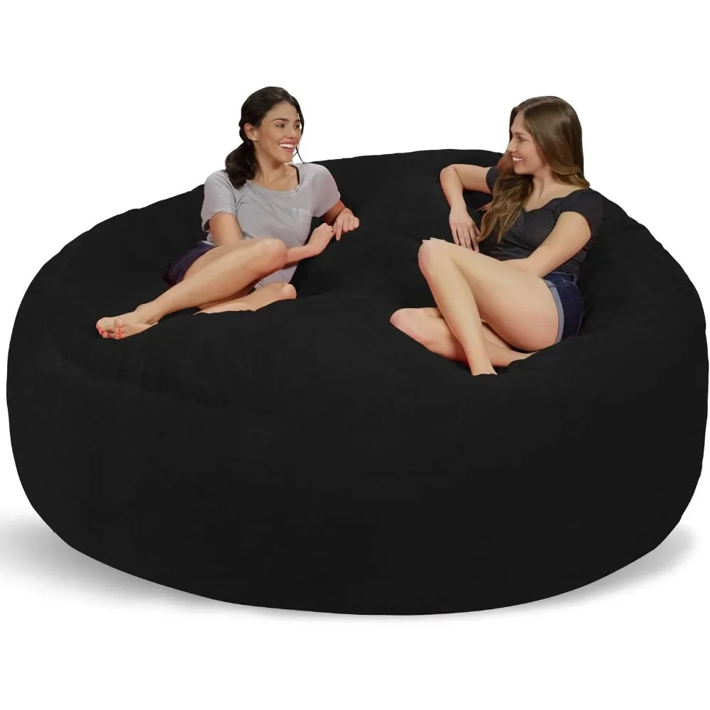 

Giant 8' Memory Foam Bean Bag Chair - Cozy Black Furry Big Sofa with Soft Micro Fiber Cover