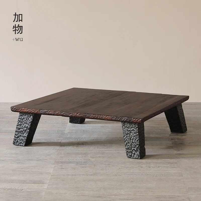 black solid wood relief square coffee table, antique replica retro coffee table