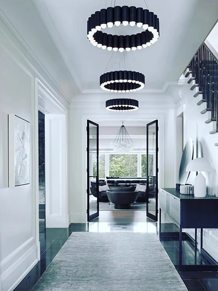 Grands Lustres Ronds à LED au Design Post-Moderne, Lampes Suspendues Européennes pour Plafond, Restaurant, Salon, Art Déco