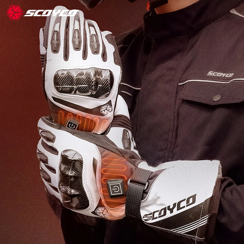 Scoyco Electric Heating Motorcycle Gloves Winter Warm Waterproof Windproof 3 Heat Settings Carbon Fiber Anti-Fall Riding Gloves