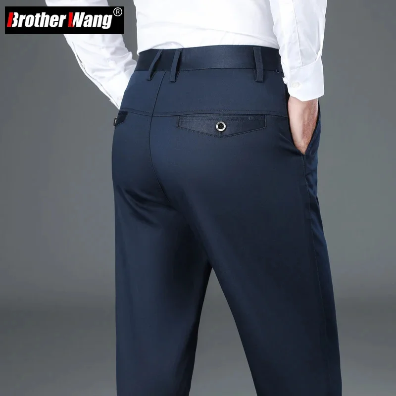 

Fiber Bamboo Casual Pants Men's Autumn Winter Style Loose Straight Long Business Anti-wrinkle Trousers