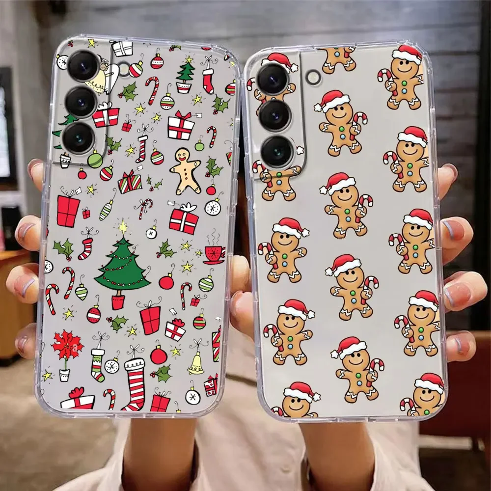 Cartoon Merry Christmas Phone Case for Samsung Galaxy S24 S23 S22 S21FE S20 Ultra Plus Clear Soft TPU Cover New Year Gift Fundas