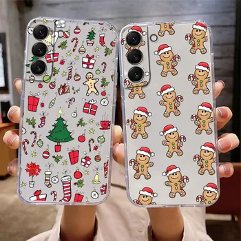 Funda de teléfono con dibujos de Feliz Navidad para Samsung Galaxy S24 S23 S22 S21FE S20 Ultra Plus, funda transparente suave de TPU, Fundas de regalo de Año Nuevo