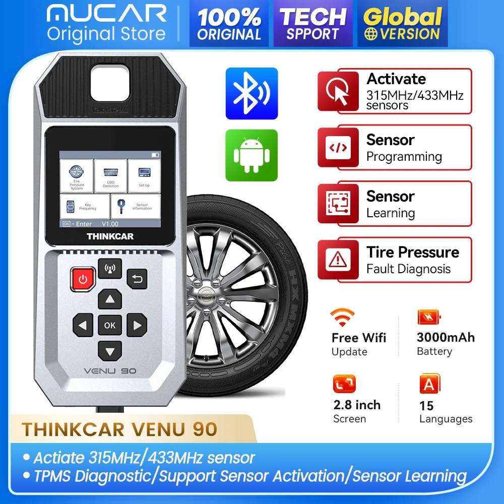 THINKCAR VENU 90 TPMS Diagnostic Tool for 315MHz/433MHz Tire Pressure Sensor OBD2 full function Activate Programming Relearn
