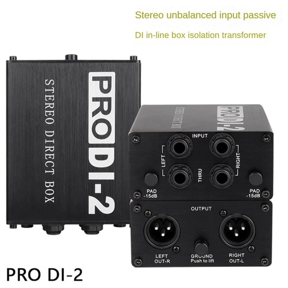 ABVO-Prodi-2 Passive Stereo Direct Box Audio DI Box Direct Injection Box Low Noise Guitar Bass DI 2 Channel Audio Converter